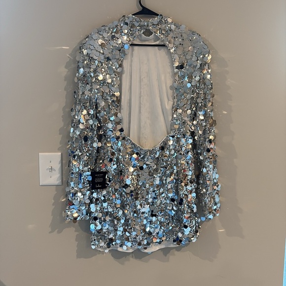 Lulus Brilliant Behavior Silver Sequin Backless Mini Dress - Size XL - Picture 3 of 4